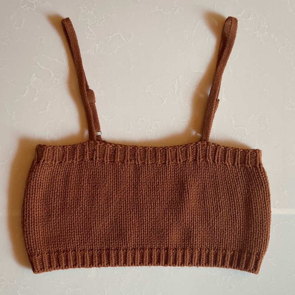Brown Knit Bandeau Crop Top